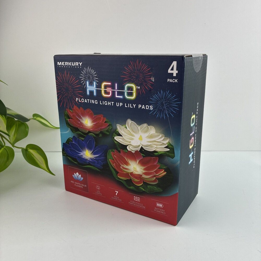 Floating LED Lily Pads Lights 4pk 7” Pools Ponds Tubs Warm White Red White Blue